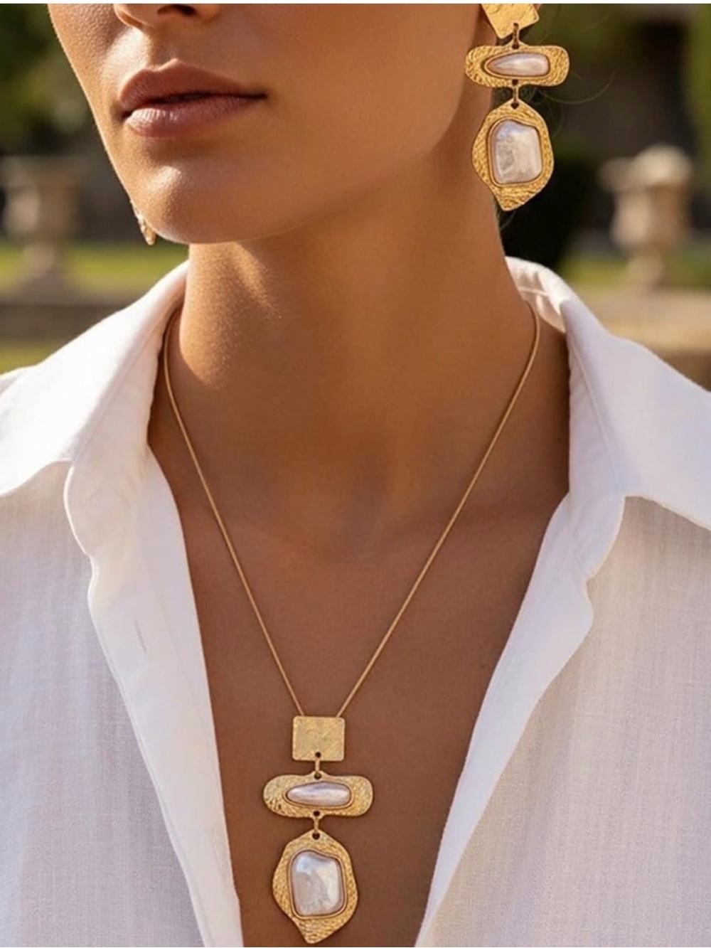 Anthropologie Gold Tone  Necklace with White Pearl Accents
